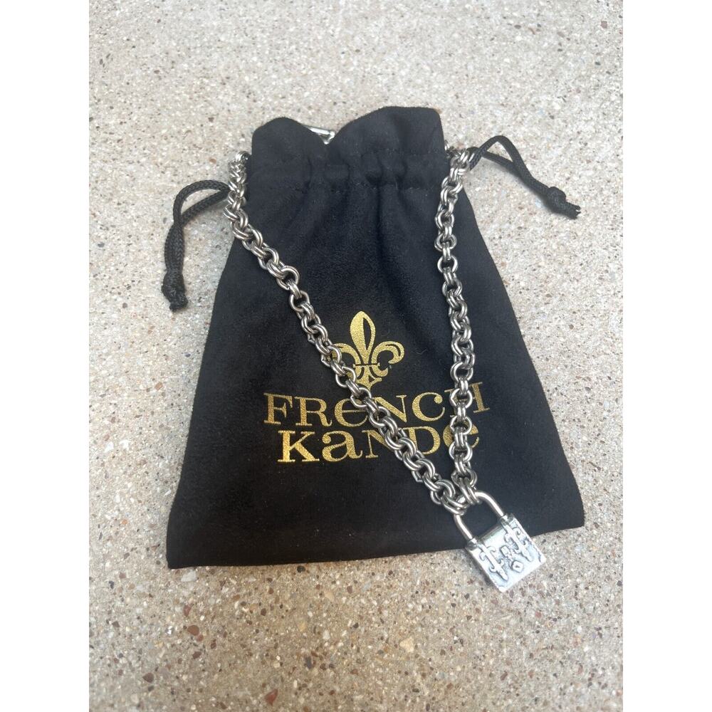 French Kande Necklace Double Cable Chain FK Lock CT2052-2 17" Sterling Plated